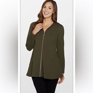 *Active Fit & Flare French Terry Zip Front Jacket Denim & Co A300763 Olive